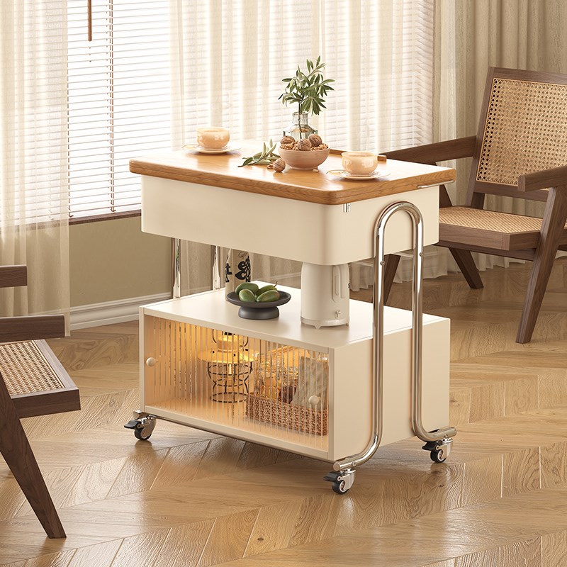 威展实木茶几翻转桌面家用沙发边几客厅L可移动多功能推车小茶几