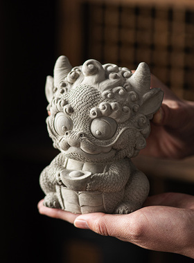 新中式创意水泥国潮招财龙摆件鱼缸沉水造景布景玄关客厅桌面装饰