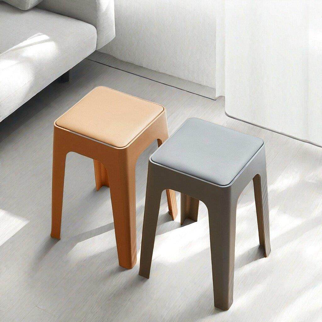 塑料凳子软包加厚家用可叠放客厅现代简约板凳久坐舒服商用餐椅子