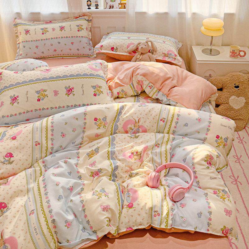 可爱田园兔床上用品被单四件套单人上下铺被套床单学生宿舍三件套