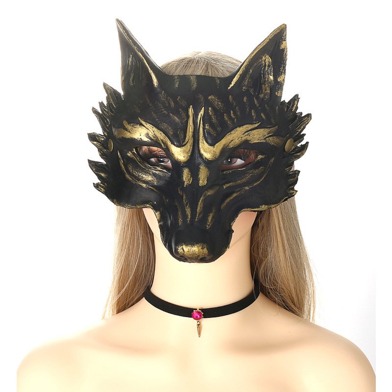 纵鸿万圣节mardi gras舞会狂欢派对PU发泡3D动物黑金狐狸面具