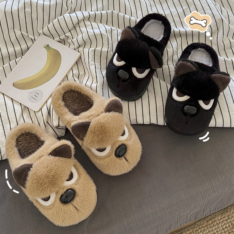 卡通可爱小狗棉拖鞋女居家室内2025冬季新款防滑T可外穿情侣棉拖