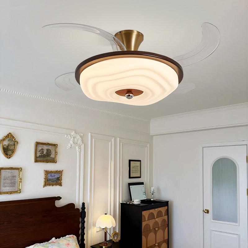 隐形风扇灯中古餐厅吊扇灯极简奶油风卧室灯客P厅带风扇吸顶电扇