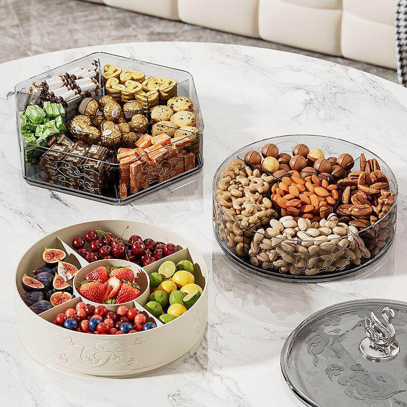 轻奢密封坚果零食摆放盘过年干果盘收纳盒家用客厅茶几高档水果盘