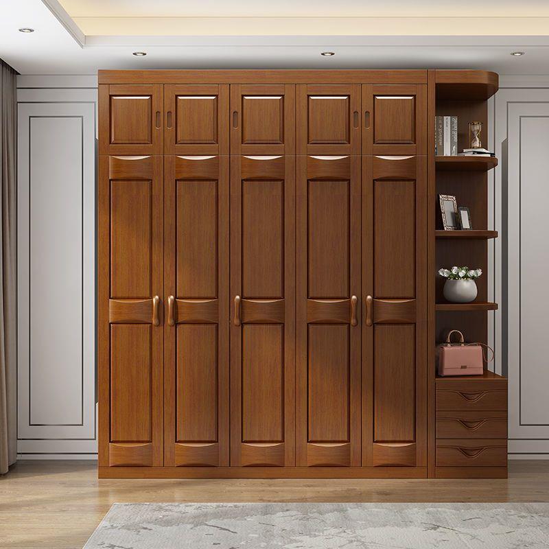 中式实木衣柜4门对开门木质卧室经济型收纳衣橱现代简约储物家具