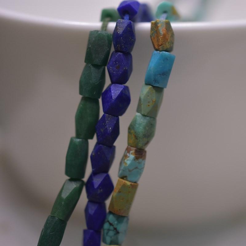 散珠老矿阿富汗青金石微w白微金款菠菜绿碧玉绿松石楞珠