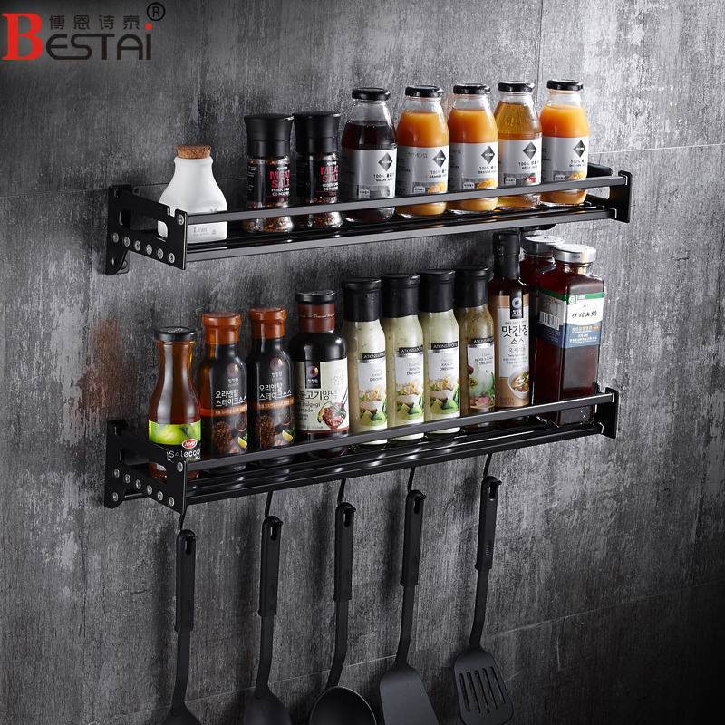 黑色古铜不d锈钢微波炉架子壁挂厨房置物架烤箱架储物收纳锅架支