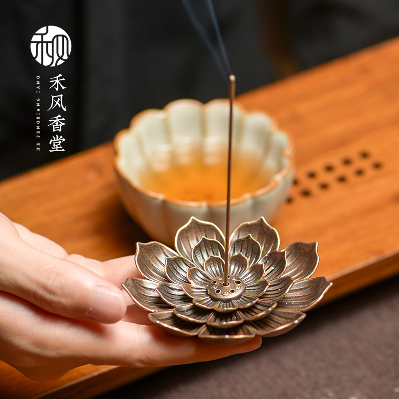 线香插香炉薰香檀香炉家用室内可携式香座香托N仿古铜香插香薰炉