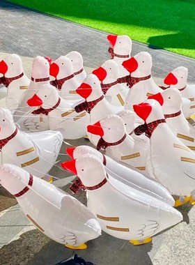 走路黄白色鸭子铝膜气球卡通套鸭/鹅道具赶鸡入笼儿童充气玩具