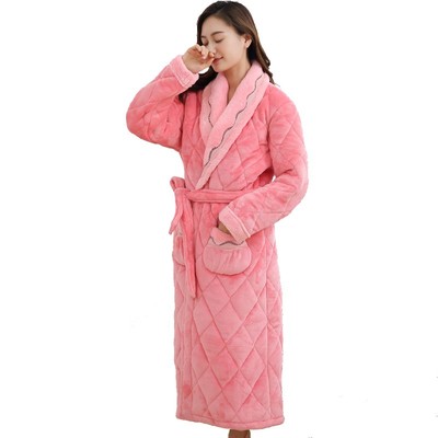 冬天睡袍女加厚加长款珊瑚绒夹棉法兰绒冬装O可爱加绒浴袍式睡衣
