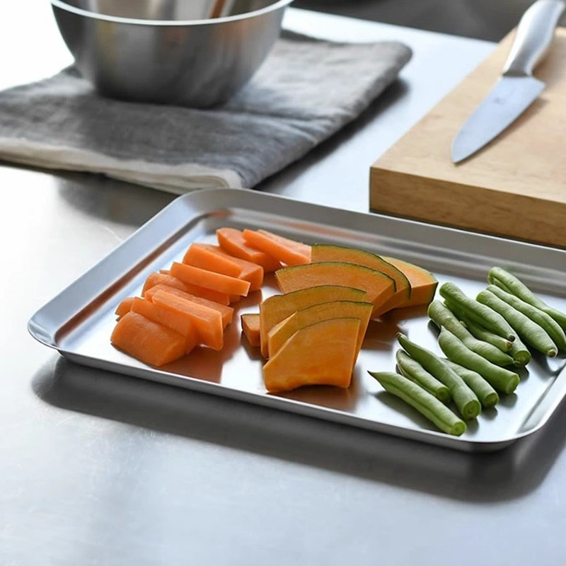 霜山304不锈钢k方形托盘厨房食物收纳盘沥水沥油网盘备菜盘三件套