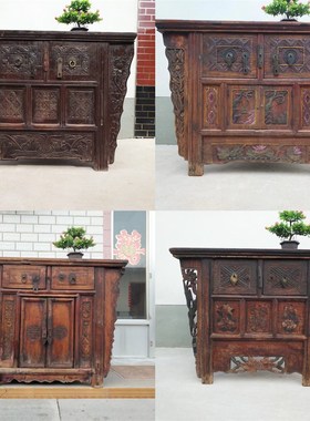 明清古旧家具酒店会所茶楼复古装饰摆件雕花二闷桌柜怀旧收藏老物