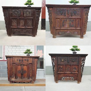 明清古旧家具酒店会所茶楼复古装饰摆件雕花二闷桌柜怀旧收藏老物