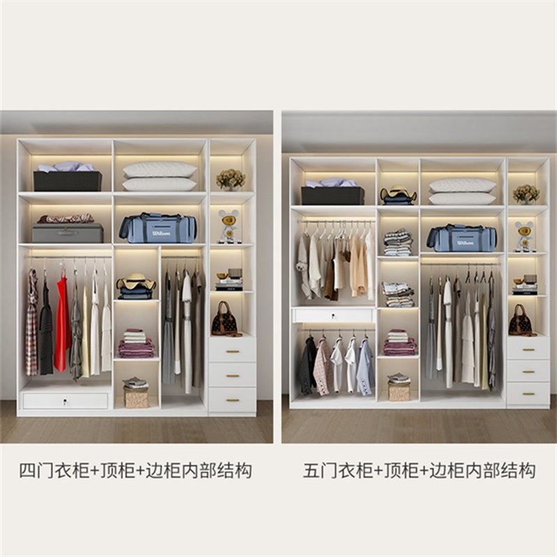 实木衣柜玻璃门家用卧室轻奢平开门衣帽间三四五六八门灰色大衣橱
