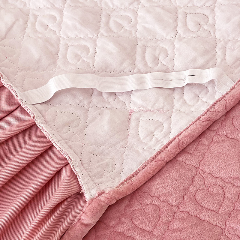 冬季牛奶绒刺绣夹棉床裙q三件套珊瑚法兰绒防滑床单单件床罩带裙