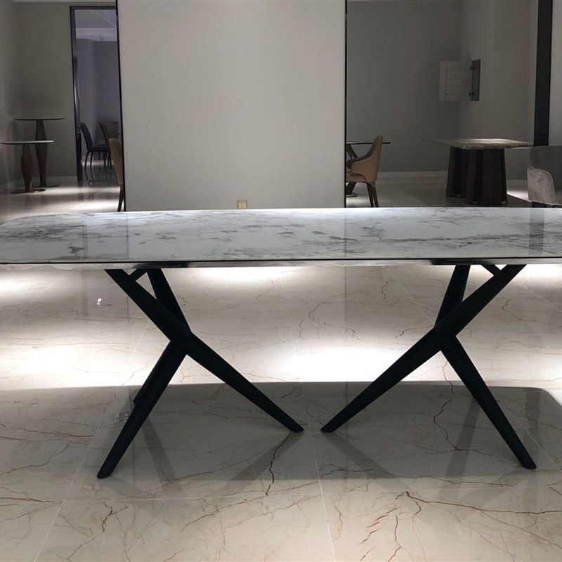 意式岩板餐桌现代简约家用饭桌子小户型长方形餐厅桌W大理石桌定