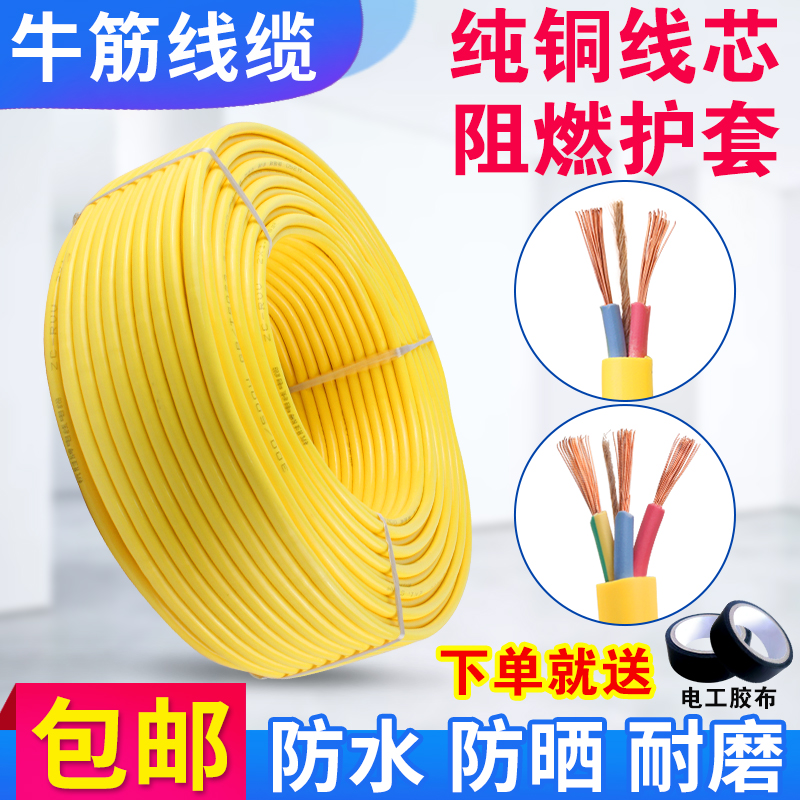电线家用软线电缆线铜芯2芯3芯1.5/2.5平方户外牛筋电源线延长线