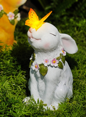 家居庭院户外草地景观装饰太阳能小夜灯花园动物可爱兔子树脂摆件