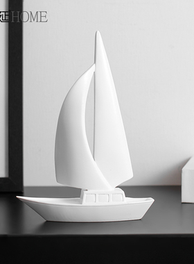 创意简约黑白艺术帆船摆件家居客厅酒柜电视柜摆设办公室软装饰品