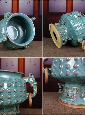 神垕镇钧瓷花瓶炉钧釉炉鼎陶瓷器摆件家居办公室装饰工艺品海晏鼎