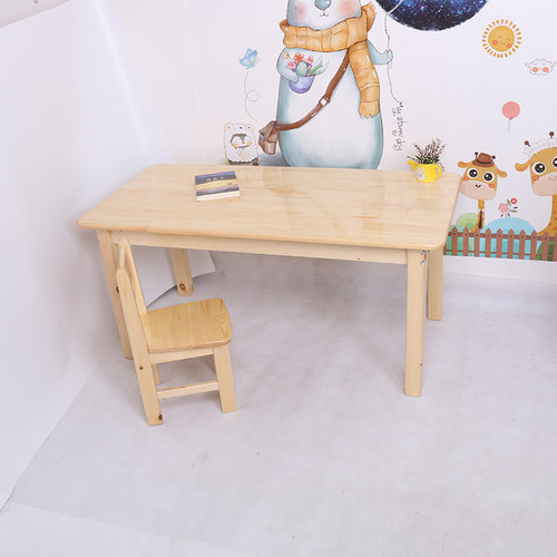 儿童写字桌椅装托管班松橡胶木长方桌子现代幼儿园家用木桌实木
