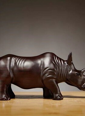 黑檀木雕犀牛摆件实木质雕刻动物家装办公室桌面装饰品红木工艺品