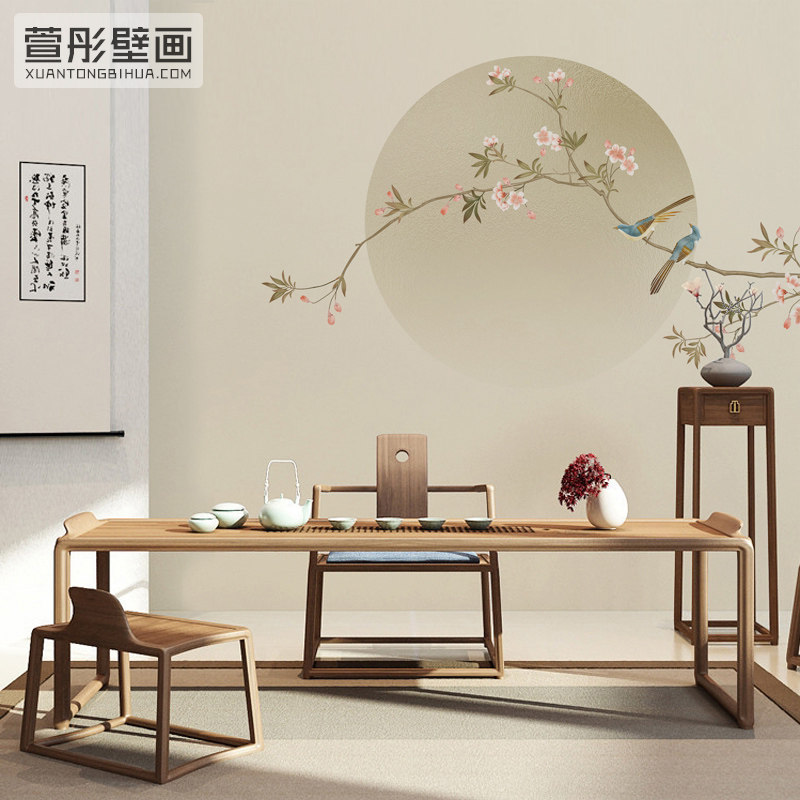 淡雅意境鸟壁纸客厅背景墙纸古典墙布卧室书房壁画月圆,家装主材,定制壁画,淘宝优惠券,粉丝福利购,淘宝优惠卷