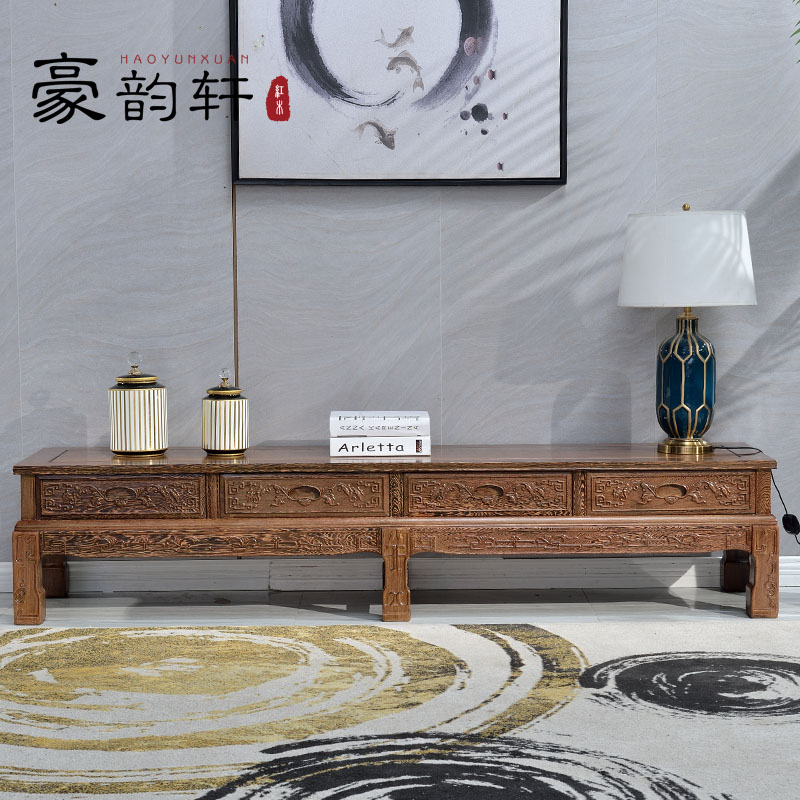 红木家具电视柜鸡翅木电视v柜客厅中式茶几组合全实木简约矮地柜
