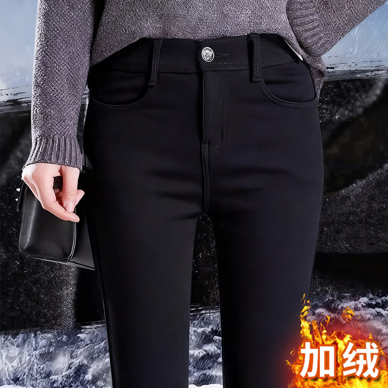 加绒打底裤女外穿秋冬季新款黑色加厚保暖棉裤大码胖mm紧身小脚裤