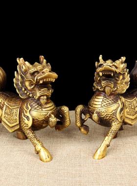 铜麒麟摆件一对铜火麒麟摆件铜财富麒麟摆件