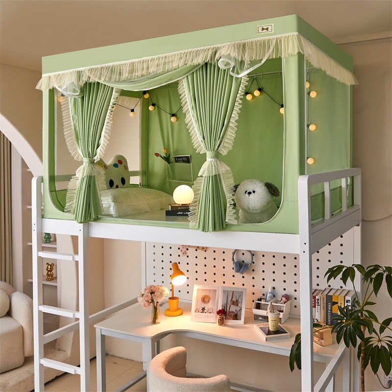 A类学生宿舍遮光床帘蚊帐上下铺3开门单人寝室回底V拉链帐加厚支