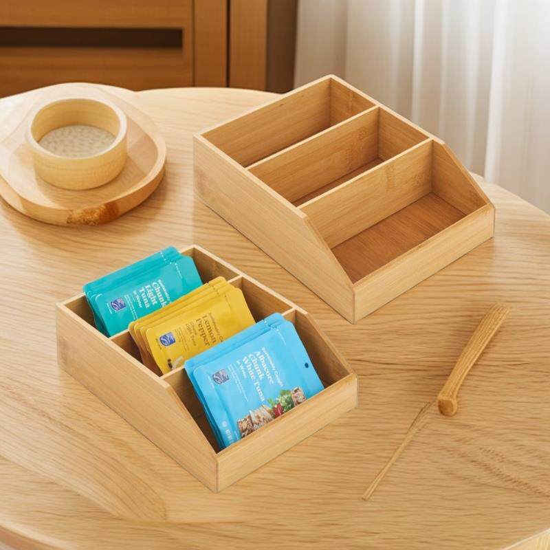 竹木饰品化妆品整理盒办公桌客厅多格咖啡茶包木质收纳盒