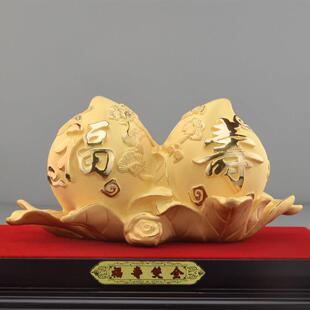 绒沙金福寿双桃摆件寿桃工艺礼品摆饰送长辈老人生日大寿祝寿贺寿