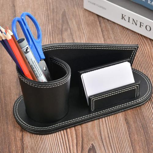 皮革笔筒名片座异型笔筒 居家公笔筒收纳书房家用简约收纳笔筒