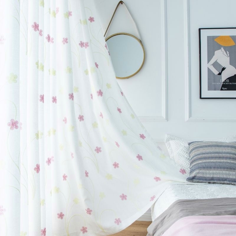 透光不透人小清新飘窗纱帘免打孔魔术贴窗帘简约现代阳台纱隔断帘