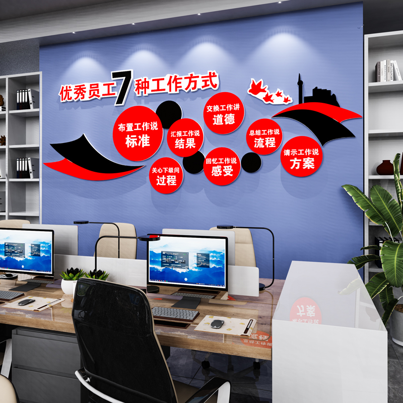 办公室墙面装饰企业文化墙贴纸员工激励志标语公司会议室背景布置
