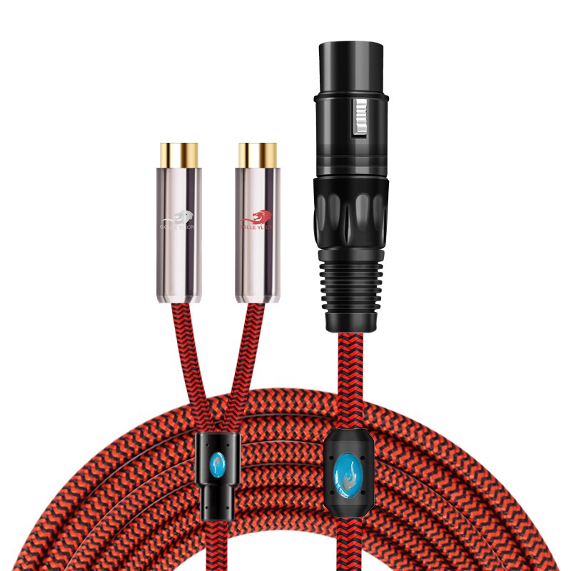 卡侬母转2RCA母音频线 卡农母转红白双莲花母转换线 卡龙一分二线