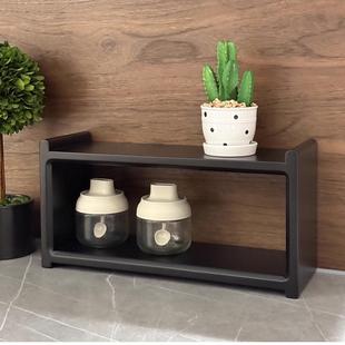 咖啡角布置双层全实木格子置物架咖啡杯收纳架厨房黑色展示架子