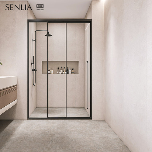 圣莉亚淋浴房一字型家用卫生间三联动移门极窄定制浴室隔断玻璃门