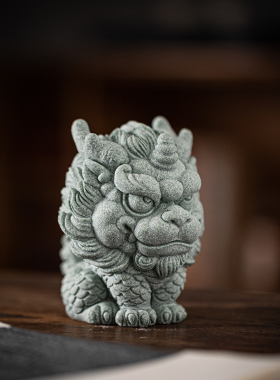 青砂石国潮风瑞兽麒麟动物摆件创意家居客厅桌面鱼缸造景装饰摆设