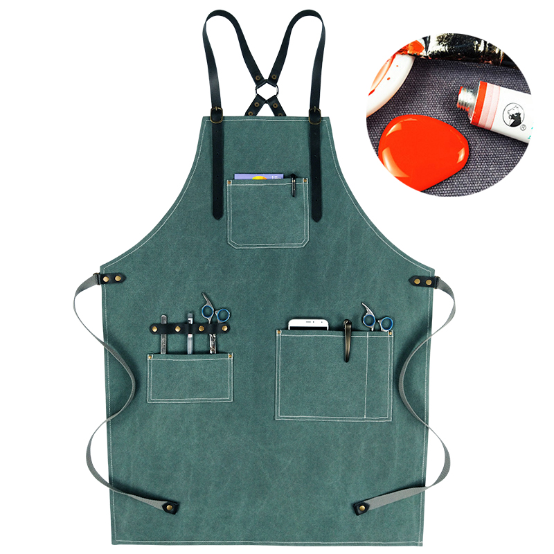 防水帆布围裙定制画画咖啡烘焙花店美容理发咖啡师美术生工作服棉