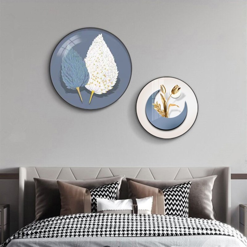 卧室装饰画 床头画主卧房间背景墙2022新款圆形挂画 酒店宾馆墙画图片