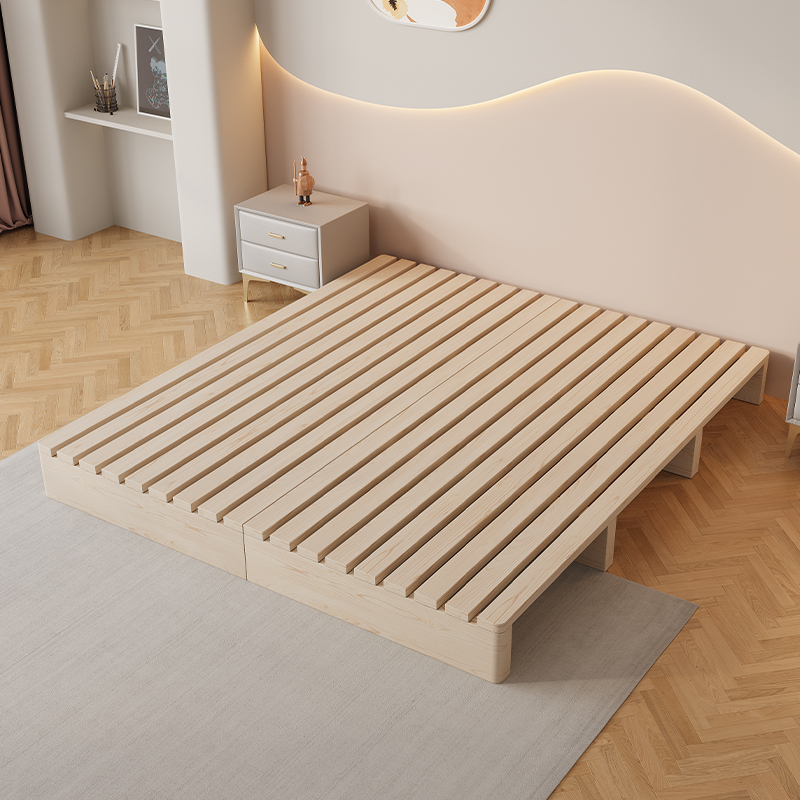 榻榻米床架子排骨架简约无床头出租房日式民宿落地床板全实木矮床