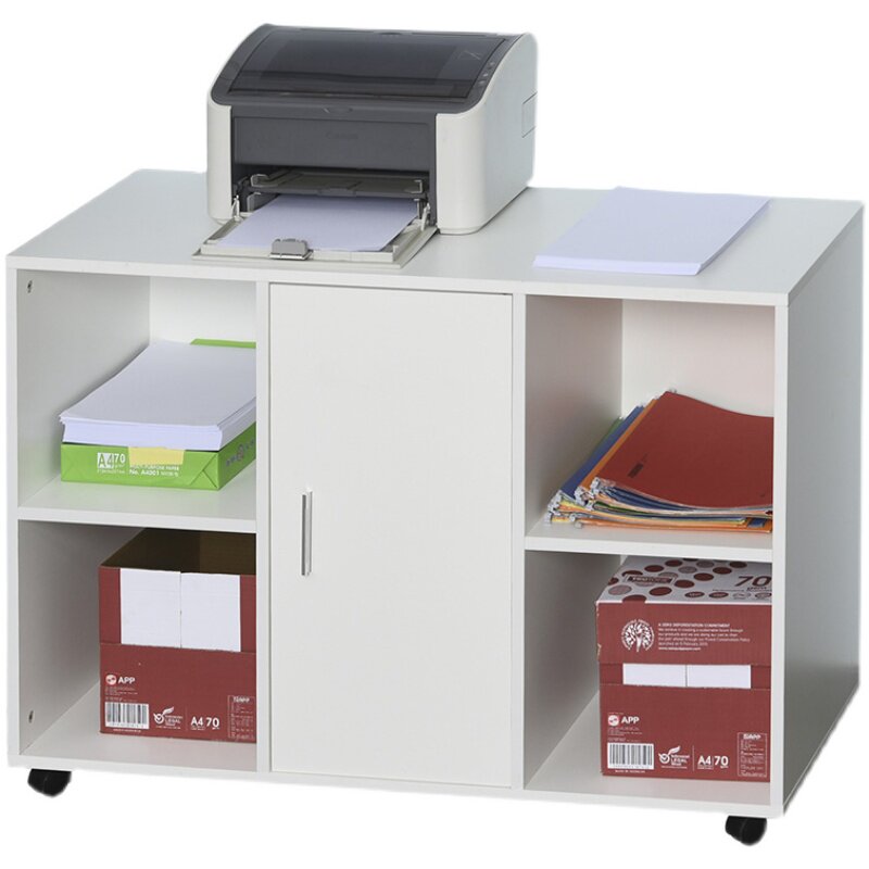 简约木质打印复印机柜办公文件落地储物矮柜桌下边柜带门可移动