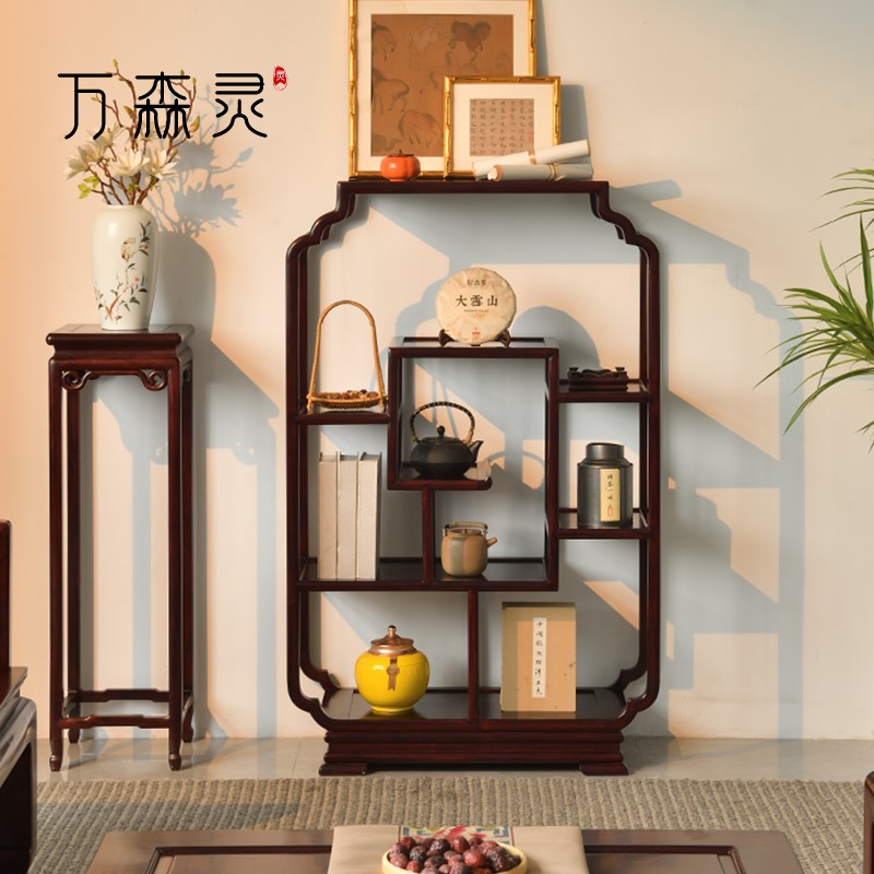 万森灵【玲珑博古架】非洲酸枝玄关隔断客厅博古柜中式实木置物柜