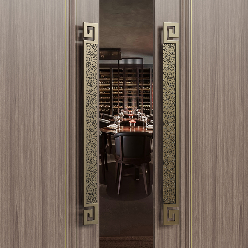 新中式仿古祥云玻璃门拉手木质防火门把手酒店不锈钢拉手黑色现货