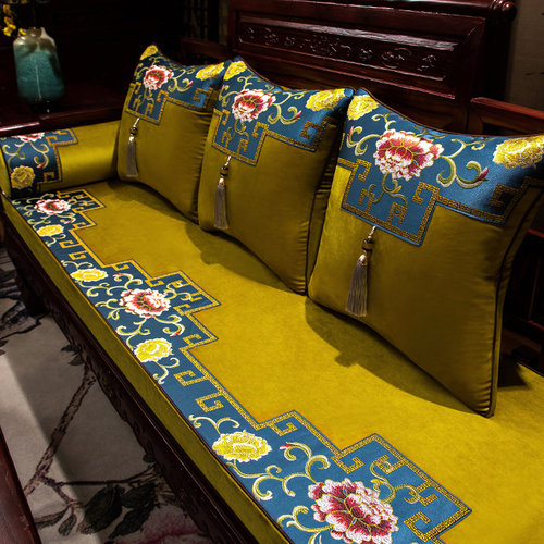 中式红木沙发坐垫毛绒家用防滑家具垫子新中式实木沙发垫套罩高档