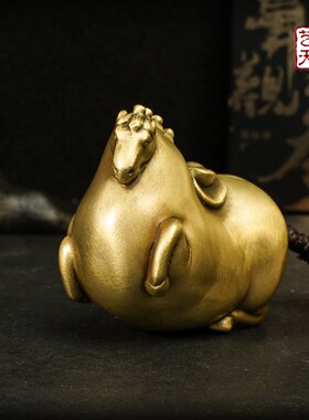 纯黄铜马上有钱手把件招财好运新中式吊饰高档送礼元宝生肖马挂件