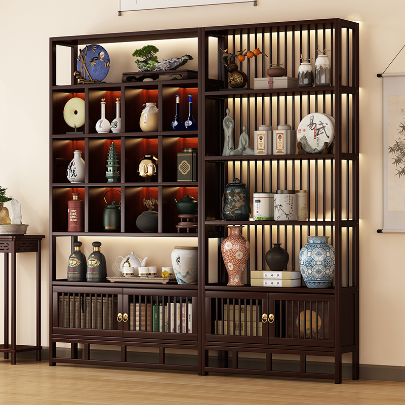 新中式博古架茶室茶叶架多宝阁展示架非实木茶具收纳架茶柜摆件架