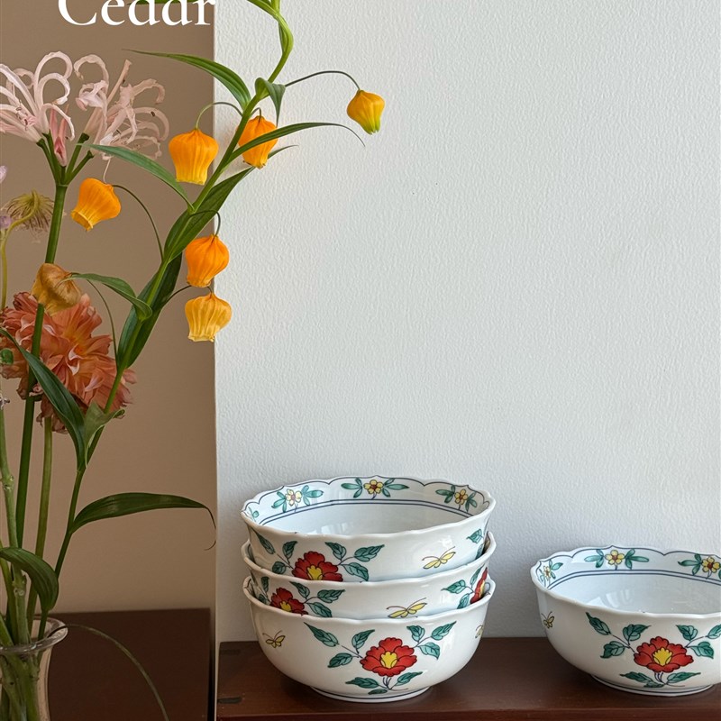 cedar日式小红花家用米饭碗面碗实用酸奶碗乔迁礼品